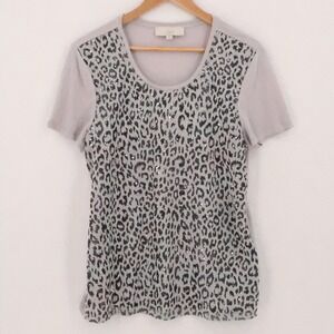 Loft Sequin Leopard Print Top Womens Size L Grey Animal Print  Glam Lightweight